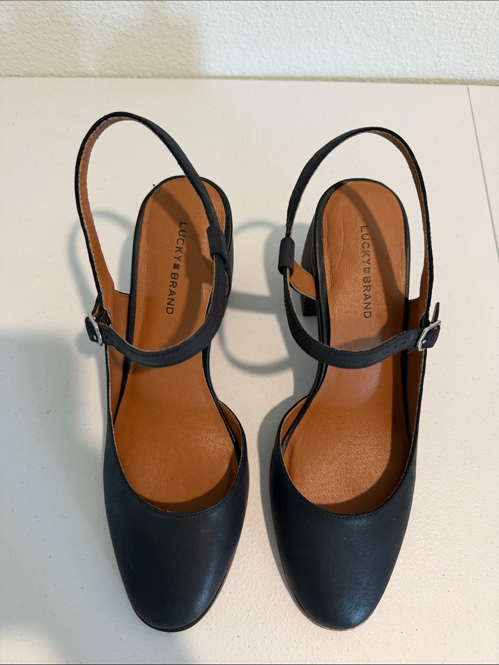 LUCKY BRAND Xarissa Black Block Heel Ankle Strap Shoes size 9.5
